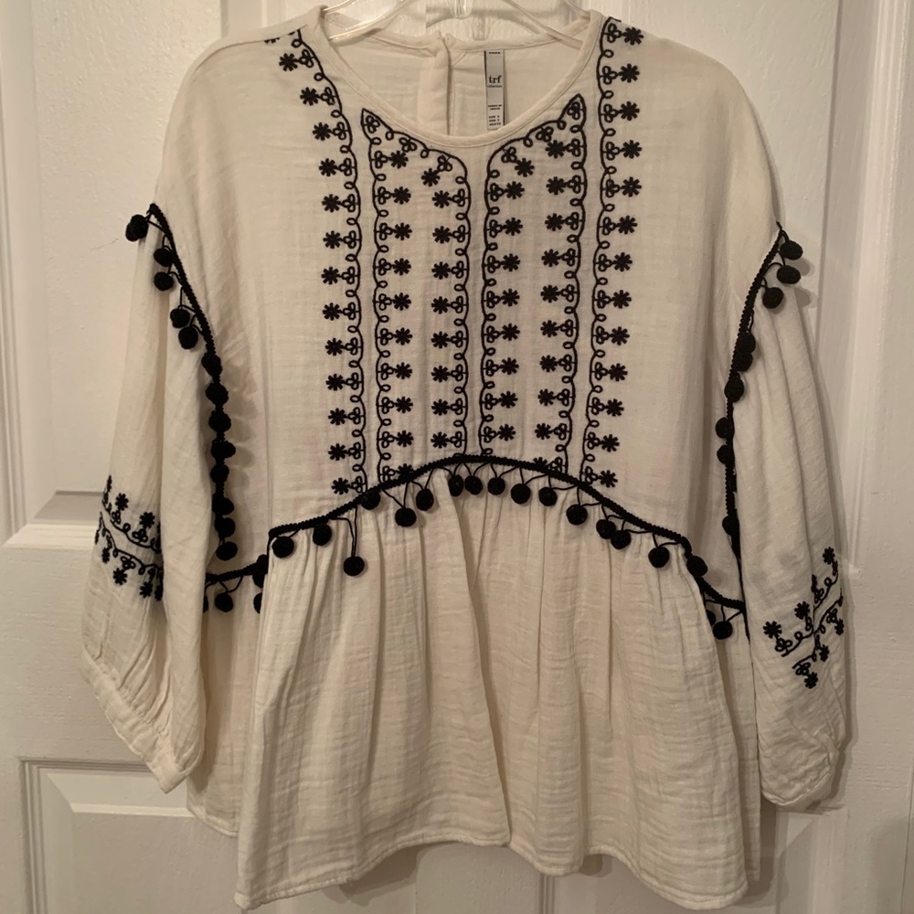 Zara Women Pom-Pom Long Sleeve Blouse